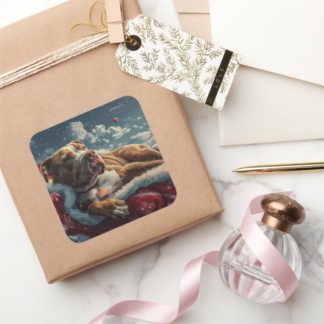 Pegatina Cuadrada Festival de Navidades de Pitbull Dog (Regalar)