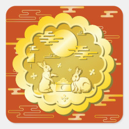Pegatina Cuadrada Festival de Otoño de Otoño Mooncake Moon Rabbit