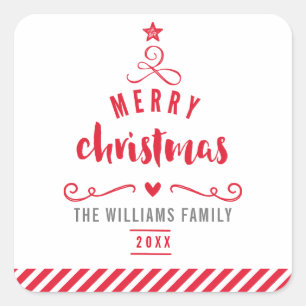 Pegatina Cuadrada FESTIVAL SEAL alegre árbol de navidad rojo festivo