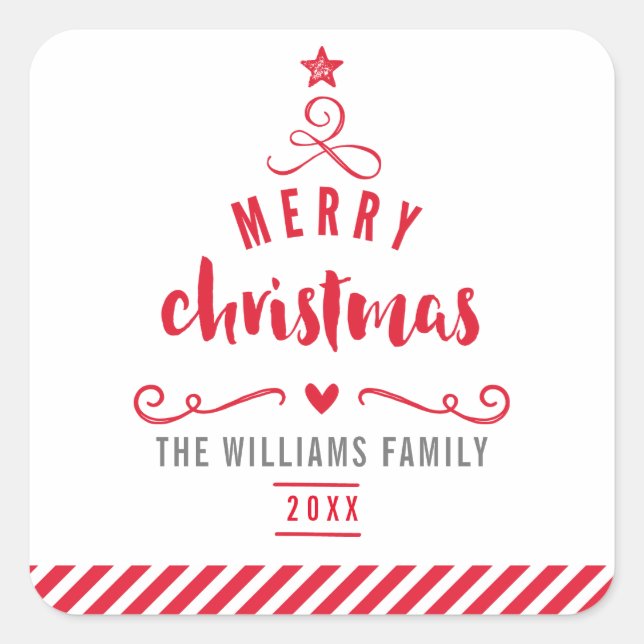 Pegatina Cuadrada FESTIVAL SEAL alegre árbol de navidad rojo festivo (Anverso)