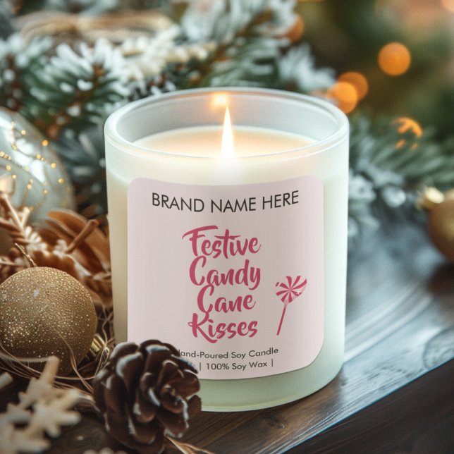Pegatina Cuadrada Festive Candy Cane Kisses | Modern Candle Labels (Subido por el creador)
