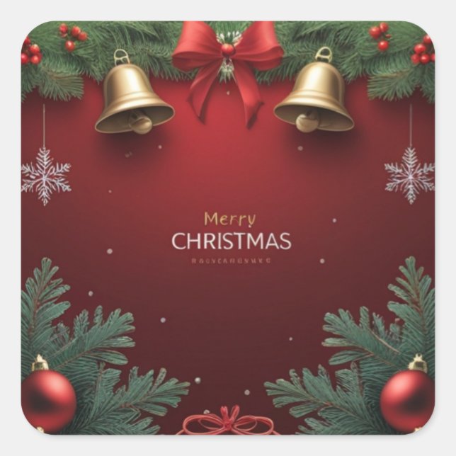 Pegatina Cuadrada Festive Christmas Bells and Ornaments design  (Anverso)
