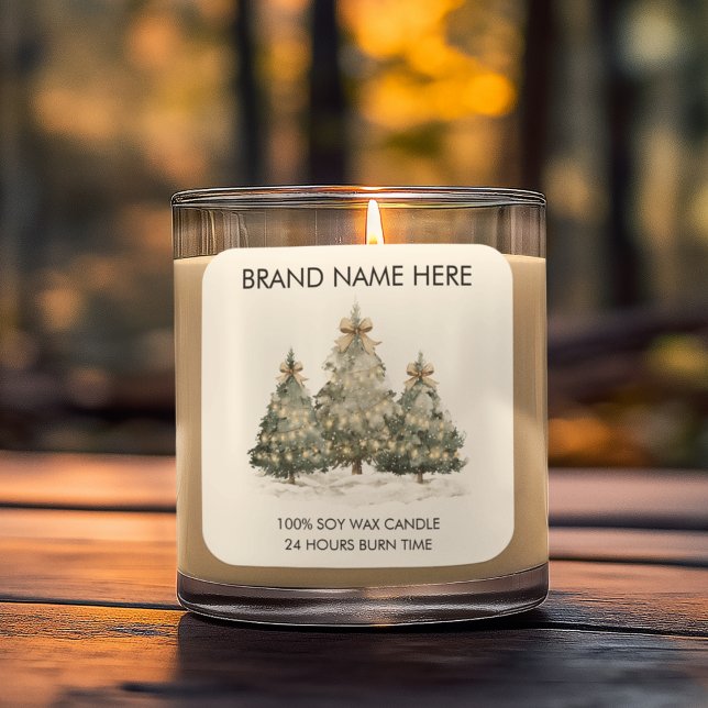 Pegatina Cuadrada Festive Christmas Trees | Modern Candle Labels (Subido por el creador)