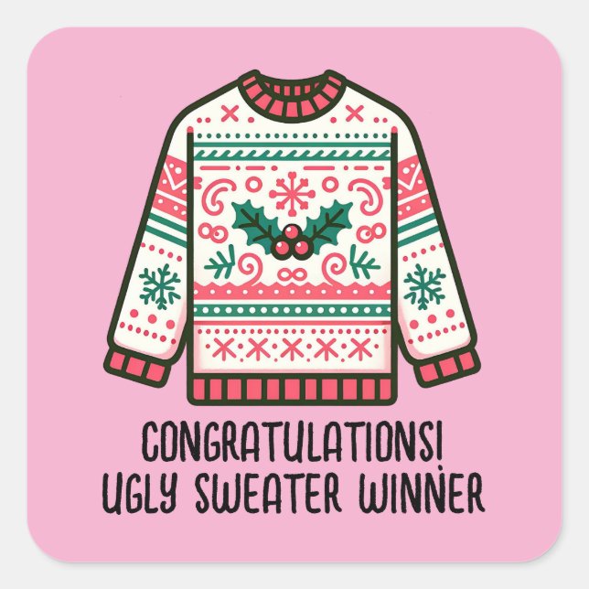 Pegatina Cuadrada Festive Ugly Christmas Sweater Winner Contest Game (Anverso)