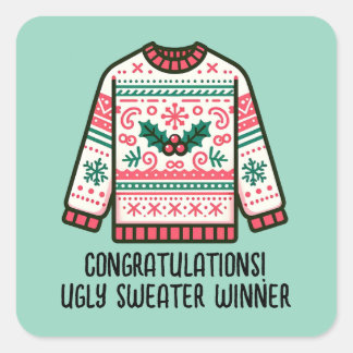 Pegatina Cuadrada Festive Ugly Christmas Sweater Winner Contest Game