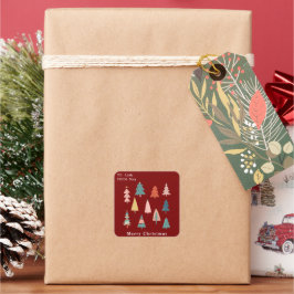 Pegatina Cuadrada Festividad de árboles navideños Red Modern Winter