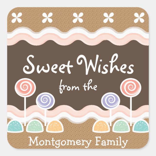 Pegatina Cuadrada Festividad de Candyland Gingerbread (Anverso)