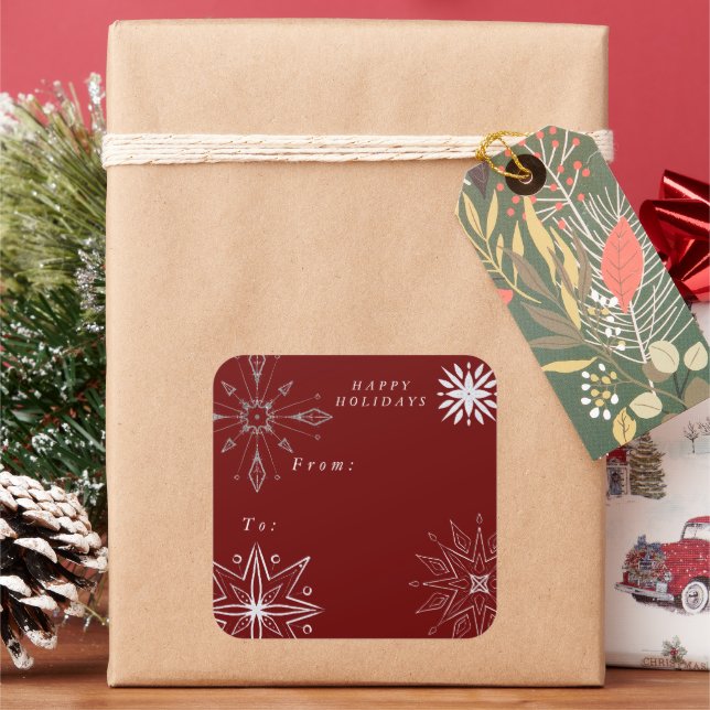 Pegatina Cuadrada Festividad de copo de nieve de plata (Vacaciones)