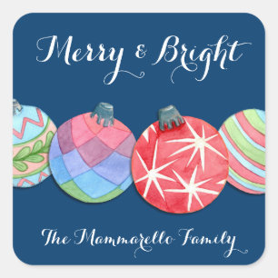Pegatina Cuadrada Festividad de cualquier Navidad de texto bolas de