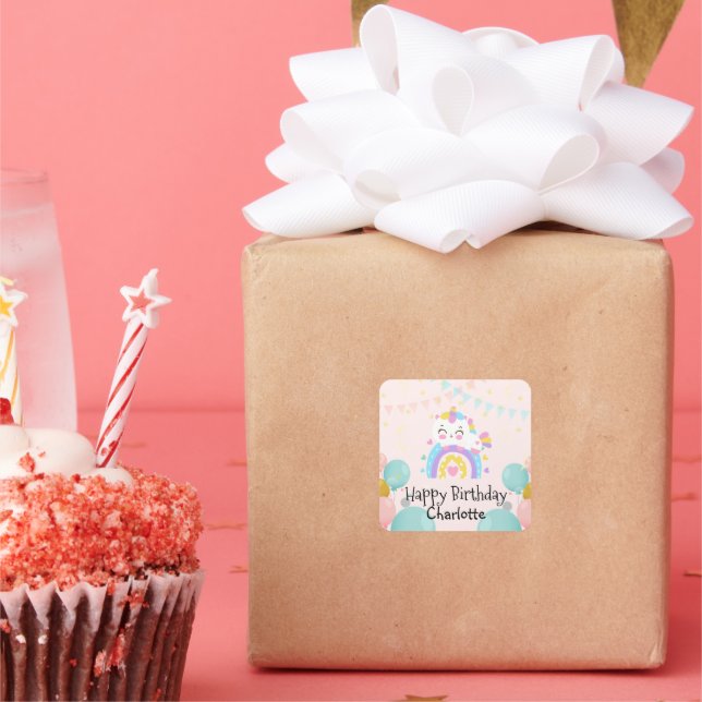 Pegatina Cuadrada Festividad de cumpleaños de gradiente de arco iris (Fiesta)