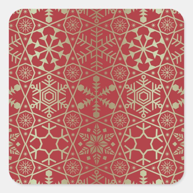 Pegatina Cuadrada Festividad de invierno rojo dorado con copas de ni (Anverso)