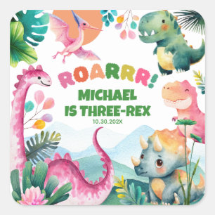 Pegatina Cuadrada Festividad de los dinosaurios cavan niños prehistó