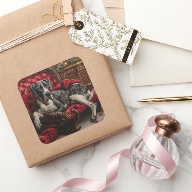 Pegatina Cuadrada Festividad de los grandes Navidades de perro danés (Regalar)