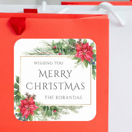 Pegatina Cuadrada Festividad de los Navidades de color rojo floral