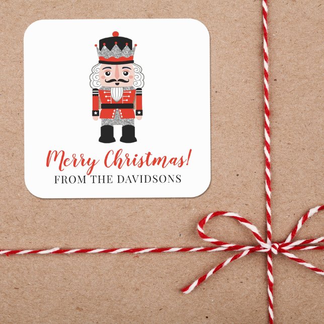 Pegatina Cuadrada Festividad de los Navidades de los cazadores nulís (An elegant nutcracker sticker for your Christmas packaging)