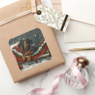 Pegatina Cuadrada Festividad de los Navidades de perro de Dachshund