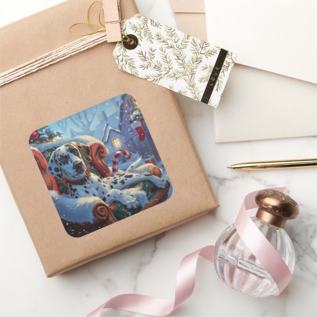 Pegatina Cuadrada Festividad de los Navidades de perro de Dalmacia (Regalar)