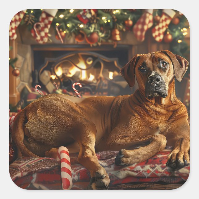 Pegatina Cuadrada Festividad de los Navidades de perro de Ridgeback (Anverso)