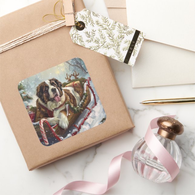 Pegatina Cuadrada Festividad de los Navidades de Perro de San Bernar (Regalar)