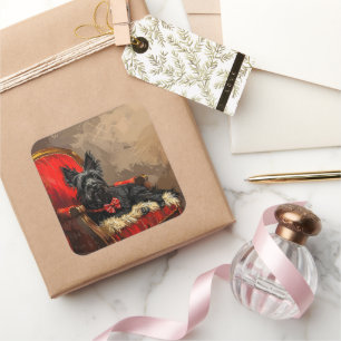 Pegatina Cuadrada Festividad de los Navidades de perro de Skye Terri