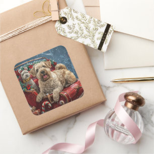 Pegatina Cuadrada Festividad de los Navidades de Perro Wheaten Terri