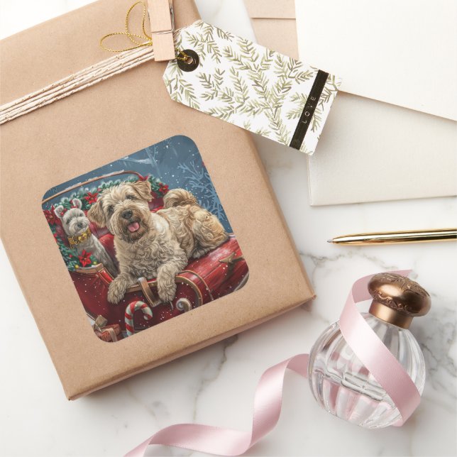 Pegatina Cuadrada Festividad de los Navidades de Perro Wheaten Terri (Regalar)