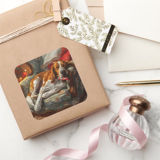 Pegatina Cuadrada Festividad de los Navidades de perros de Foxhound  (Regalar)