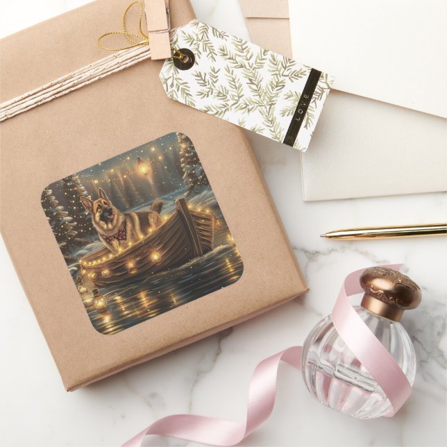 Pegatina Cuadrada Festividad de los Navidades Pastores Alemanes (Regalar)