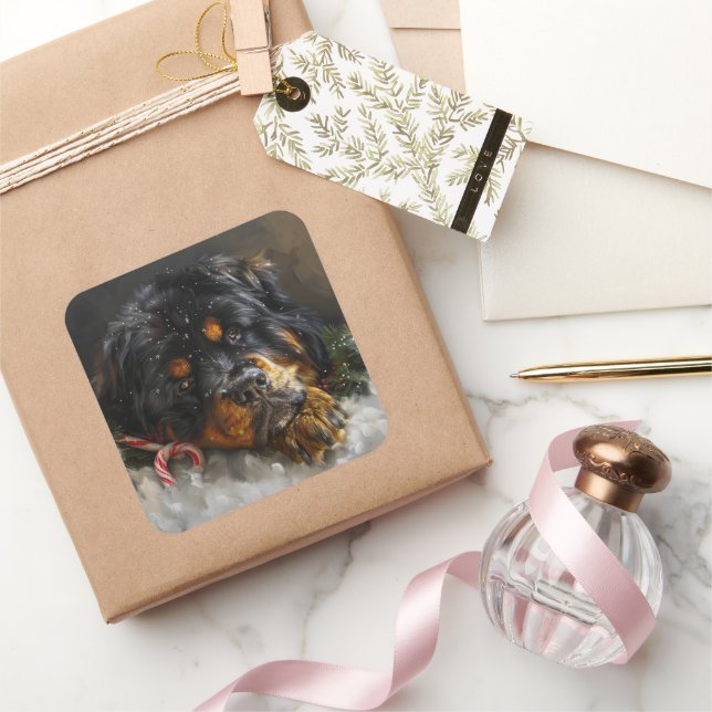 Pegatina Cuadrada Festividad de los Navidades tibetanos de perros es (Regalar)