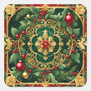 Pegatina Cuadrada Festividad de los Navidades verdes del oro rojo de