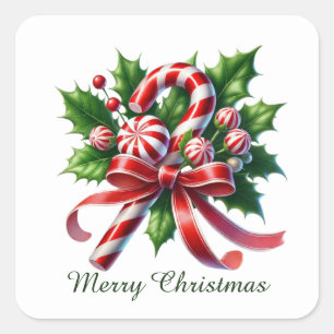Pegatina Cuadrada Festividad de menta dulce Feliz Navidad