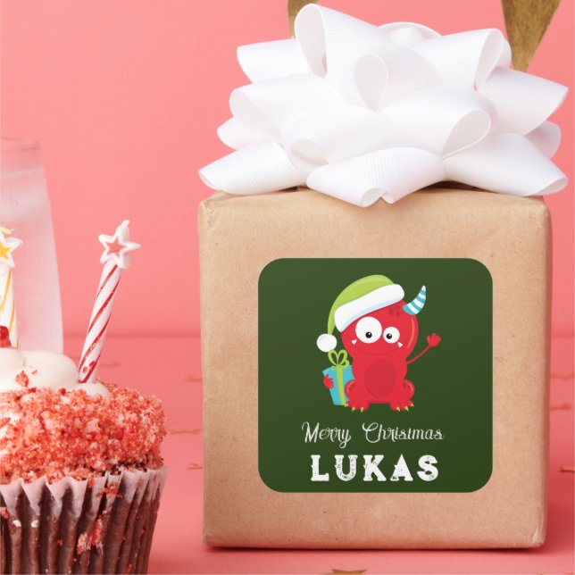 Pegatina Cuadrada Festividad de Monstruos de Navidades Rojos (Fiesta)