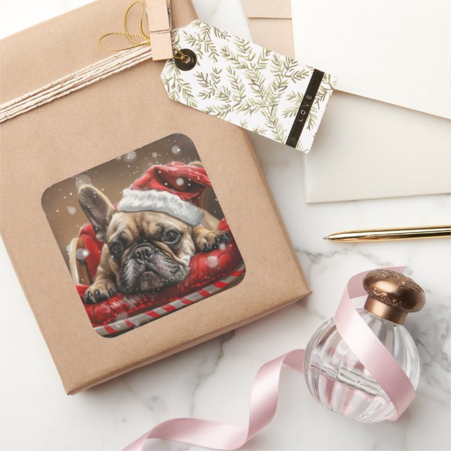 Pegatina Cuadrada Festividad de Navidades de Bulldog de Francia (Regalar)