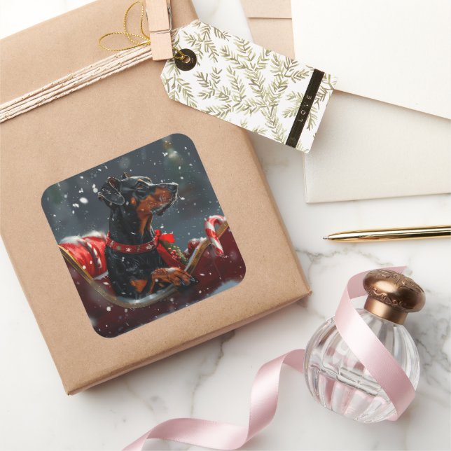 Pegatina Cuadrada Festividad de Navidades de perro de Doberman (Regalar)