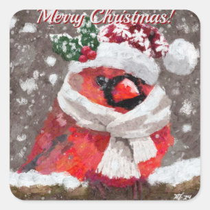 Pegatina Cuadrada Festividad de nieve del Cardenal Bird Scarf Gorra