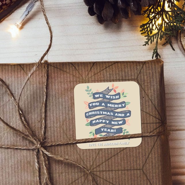 Pegatina Cuadrada Festividad en la pancarta de los Navidades florale (Subido por el creador)