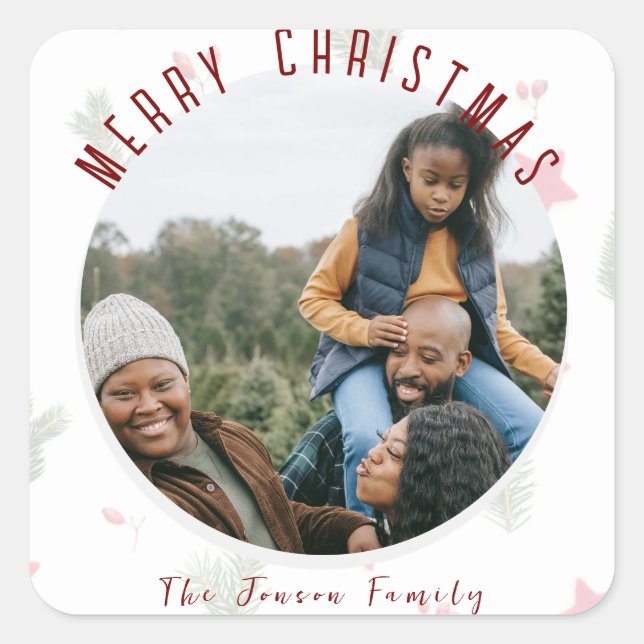 Pegatina Cuadrada Festividad Feliz Navidad (Anverso)