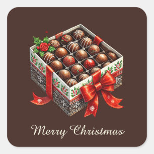 Pegatina Cuadrada Festividad Feliz Navidad dulce de chocolate