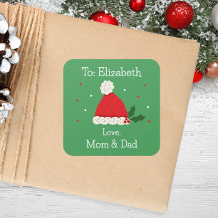 Pegatina Cuadrada Festividad festiva de los niños en Santa Hat Perso