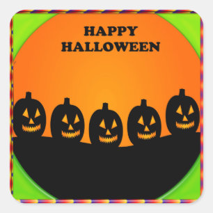 Pegatina Cuadrada Festividad Halloween Jack o' Lantern Silhouettes