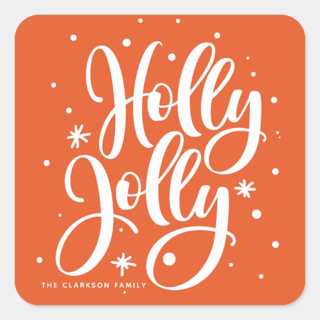 Pegatina Cuadrada Festividad naranja Holly Jolly Hand Lettered Holid (Anverso)