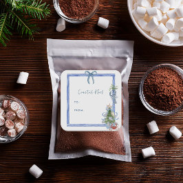 Pegatina Cuadrada Festividad Náutica de Bow Azul Coastal Noël