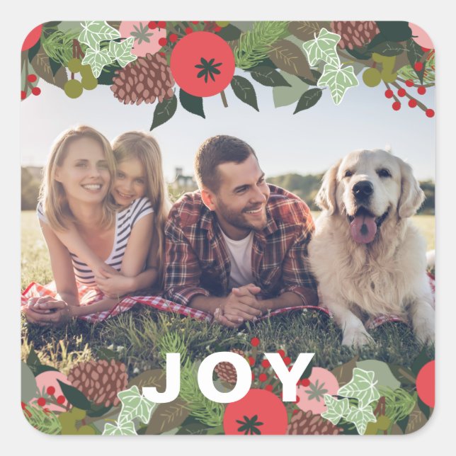 Pegatina Cuadrada Festividad Navidades tipo de alegría botánica de v (Anverso)