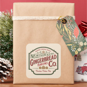 Pegatina Cuadrada Festividad North Pole Gingerbread