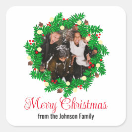 Pegatina Cuadrada Festividad Personalizado de la guirnalda foto Feli