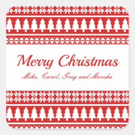 Pegatina Cuadrada Festividad Personalizado De Navidades Clásicos Roj
