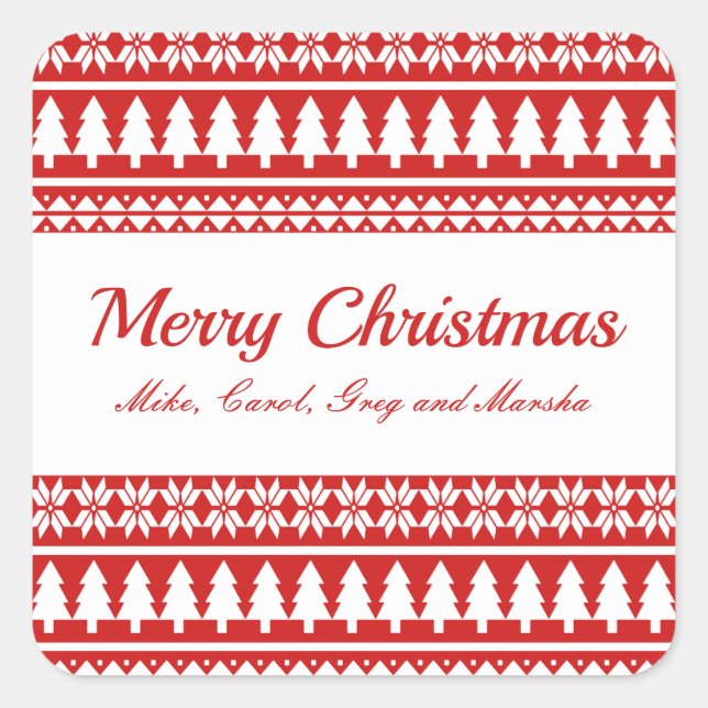 Pegatina Cuadrada Festividad Personalizado De Navidades Clásicos Roj (Anverso)