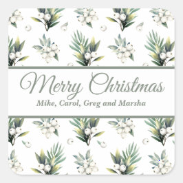 Pegatina Cuadrada Festividad Personalizado Floral Verde Y Blanca nav