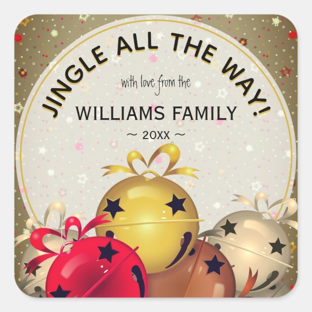 Pegatina Cuadrada Festividades de copas de nieve en navidades (Anverso)