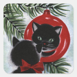 Pegatina Cuadrada Festividades de Navidades de gato negro
